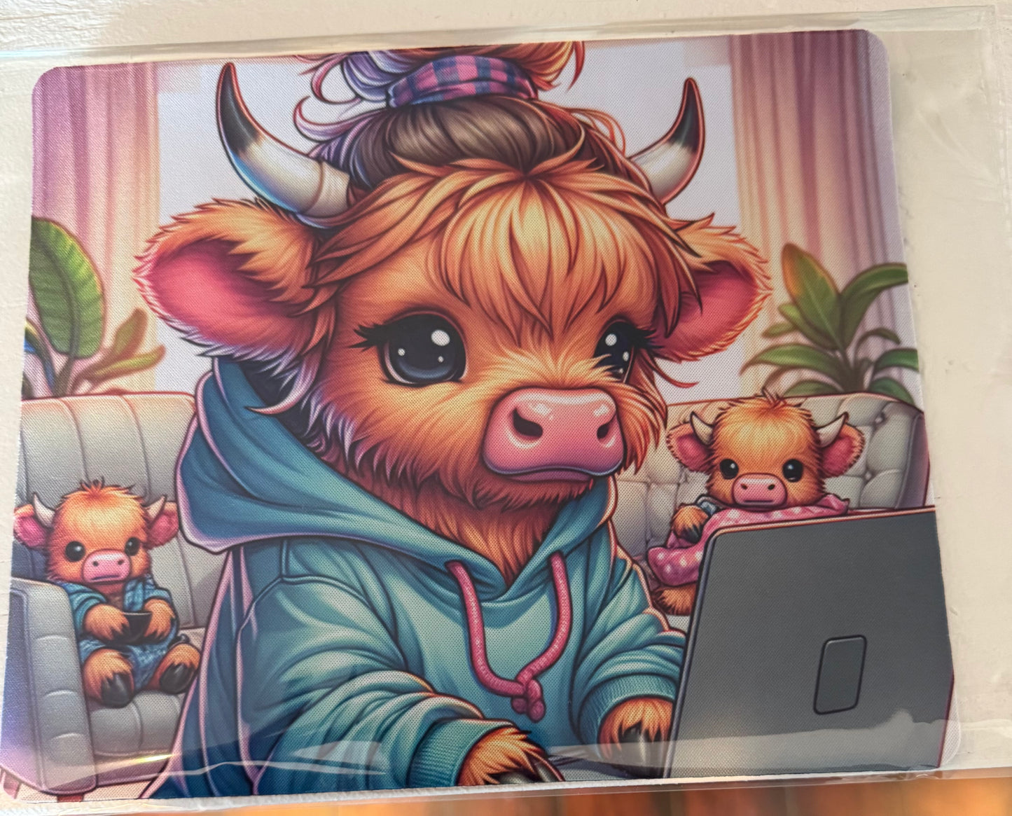 Mouse Pads Mouse Pad Tiggy Tees Cow on Laptop