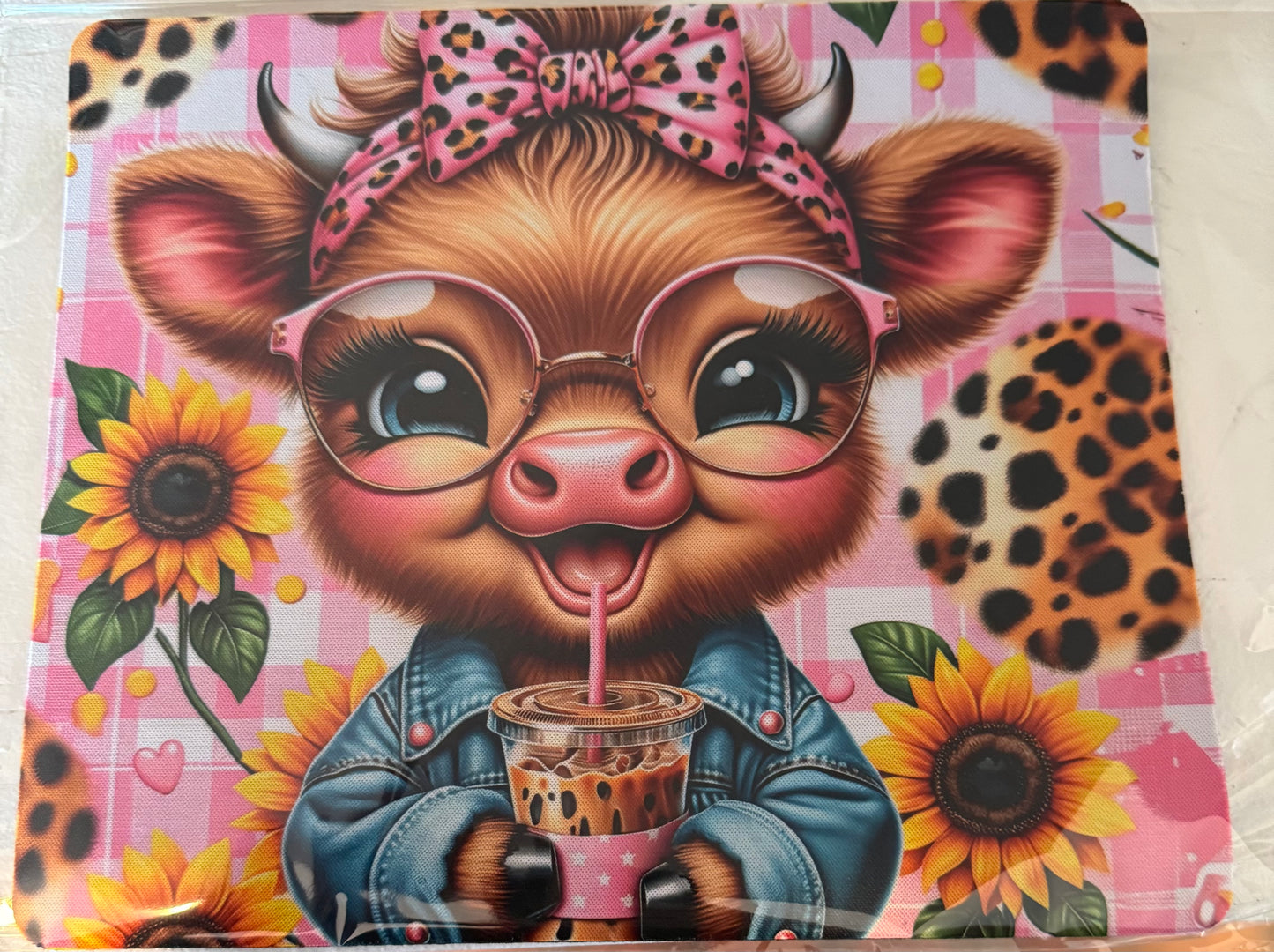 Mouse Pads Mouse Pad Tiggy Tees Cow w/Sunflowers