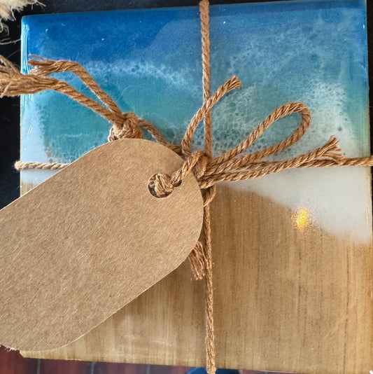 Coasters Coasters Robinson Family Soaps & Gifts Wood/Blue Waves