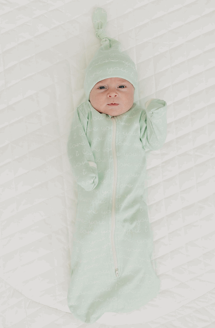 GOTS Certified Organic Cotton Hat - I Love You (Desert Green)