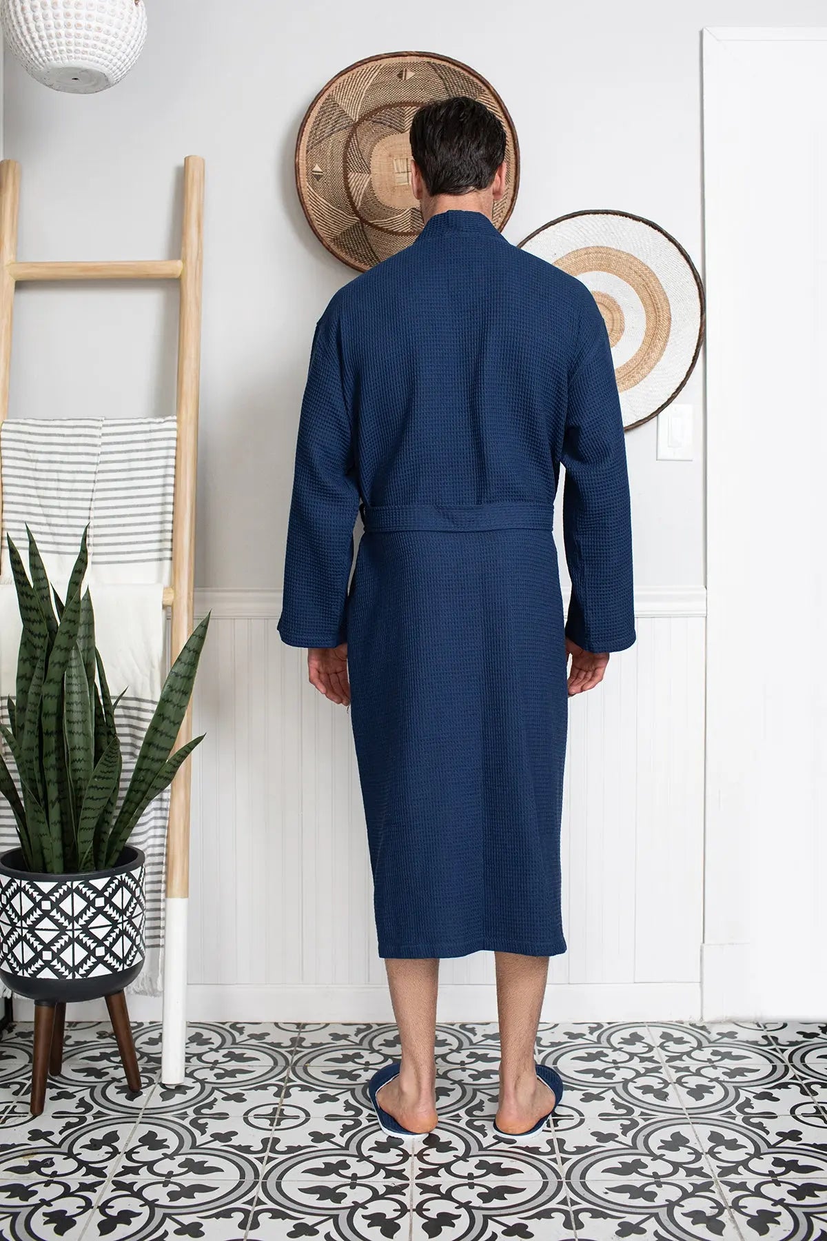 Waffle Kimono Spa Bathrobe for Men - Absorbent, Lightweight