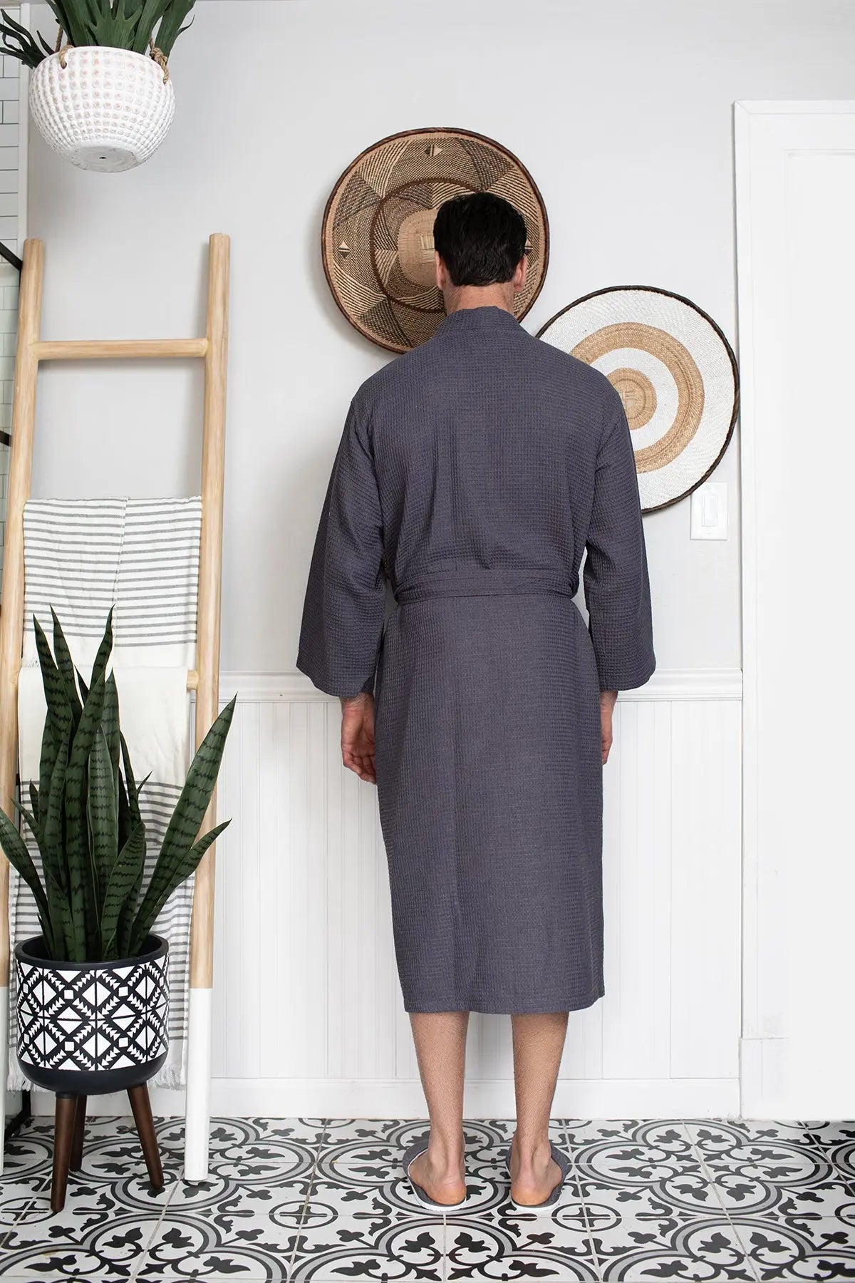 Waffle Kimono Spa Bathrobe for Men - Absorbent, Lightweight
