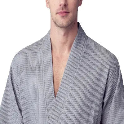 Waffle Kimono Spa Bathrobe for Men - Absorbent, Lightweight