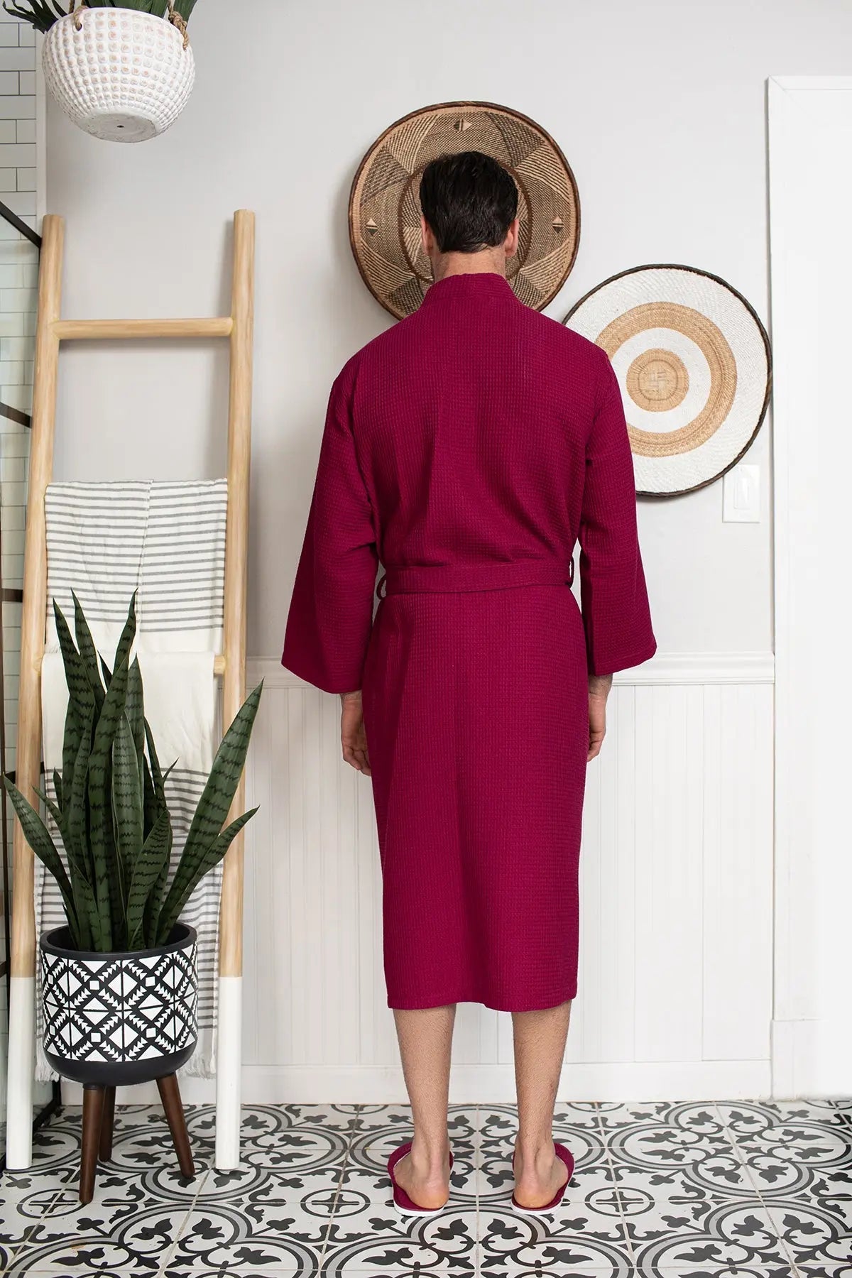Waffle Kimono Spa Bathrobe for Men - Absorbent, Lightweight