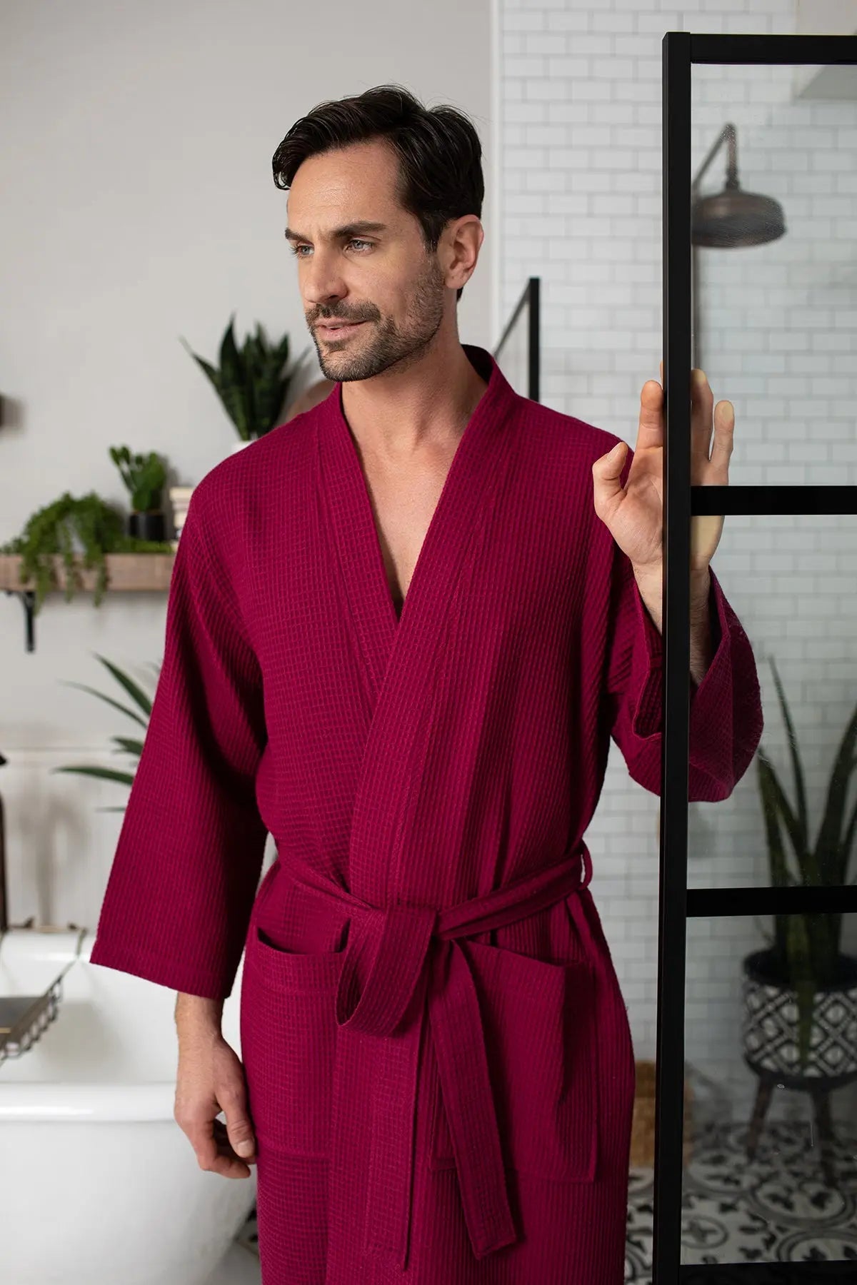 Waffle Kimono Spa Bathrobe for Men - Absorbent, Lightweight