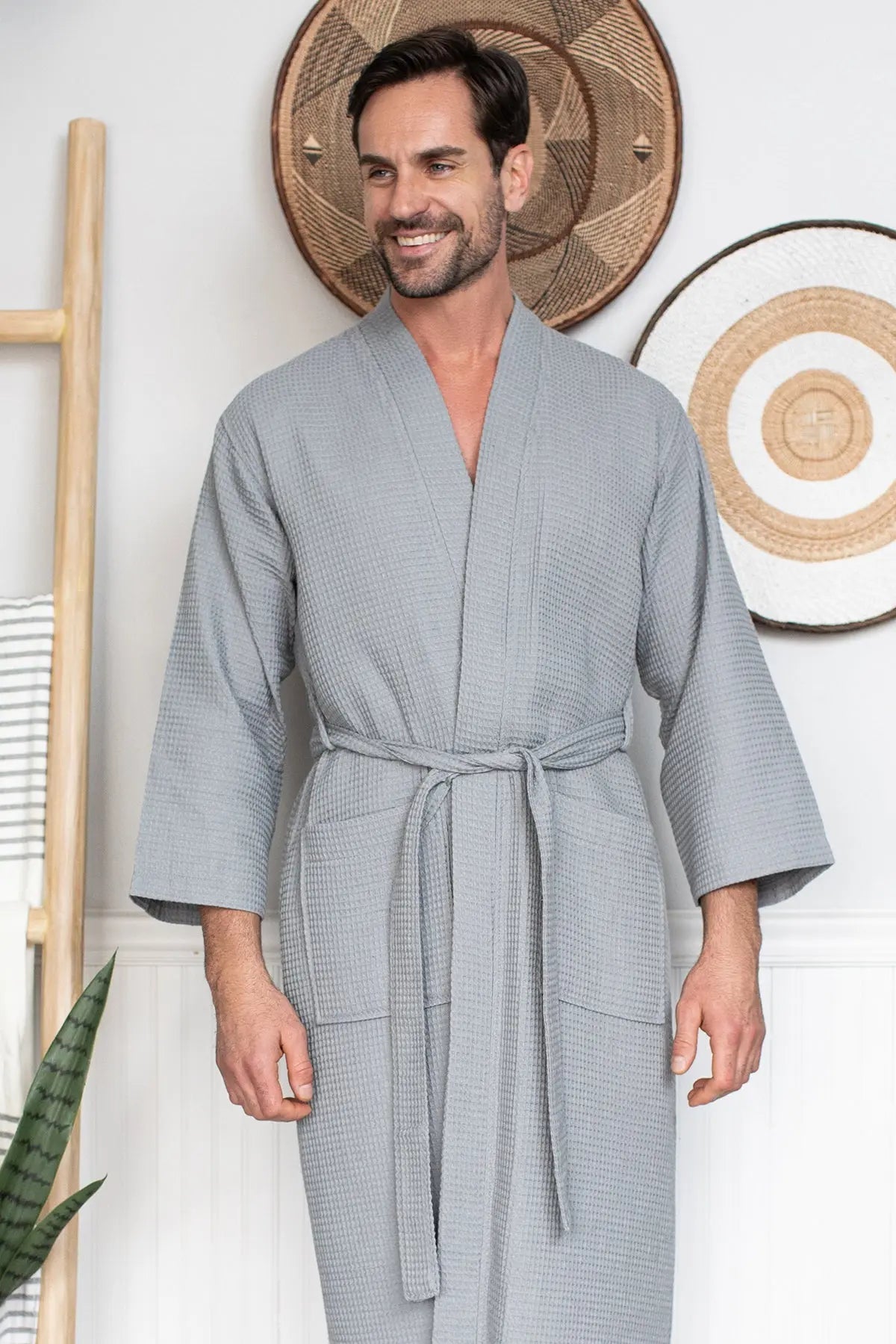 Waffle Kimono Spa Bathrobe for Men - Absorbent, Lightweight