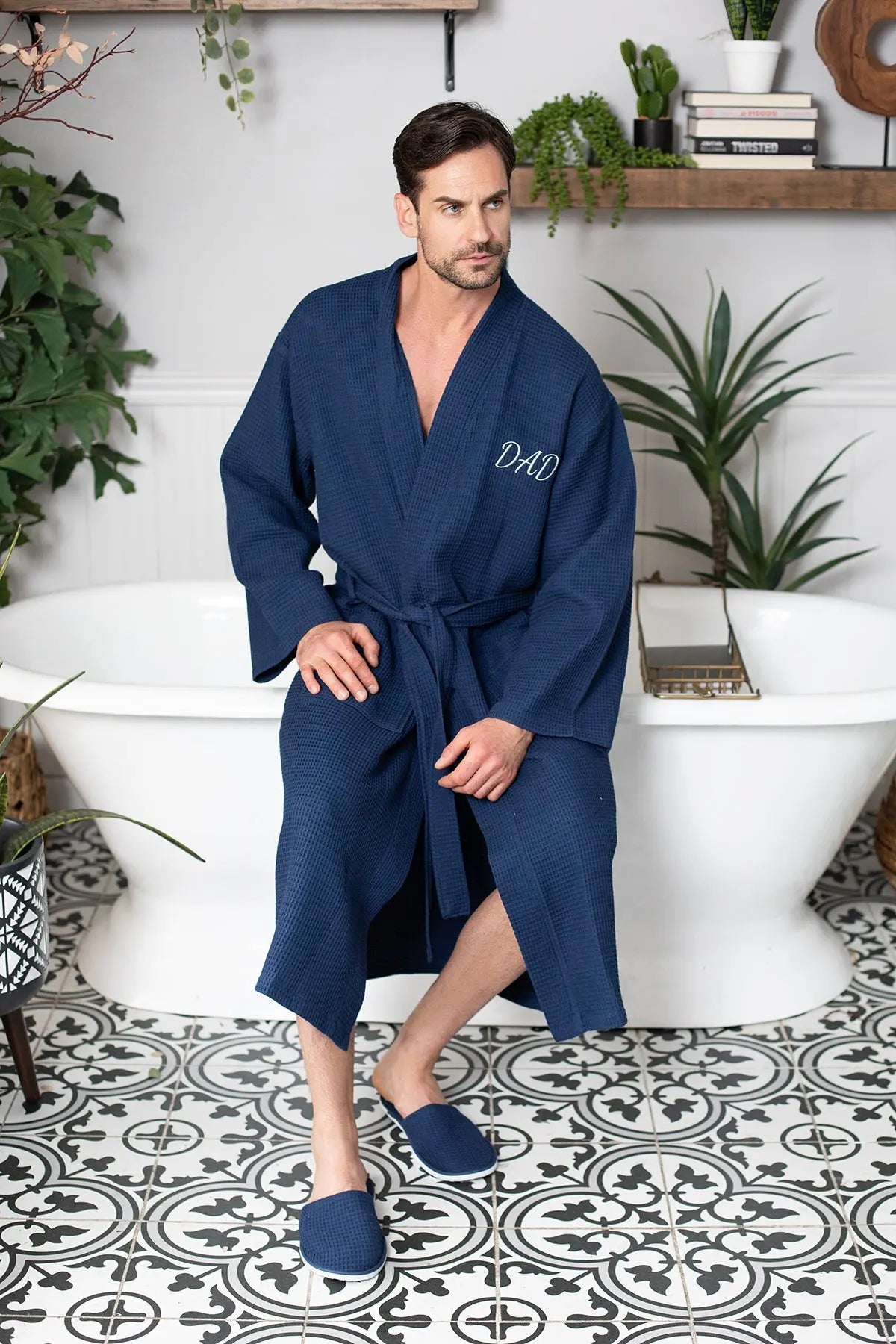 Waffle Kimono Spa Bathrobe for Men - Absorbent, Lightweight