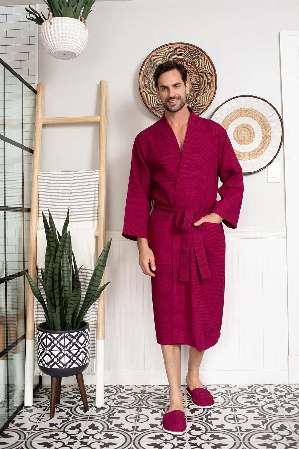 Waffle Kimono Spa Bathrobe for Men - Absorbent, Lightweight