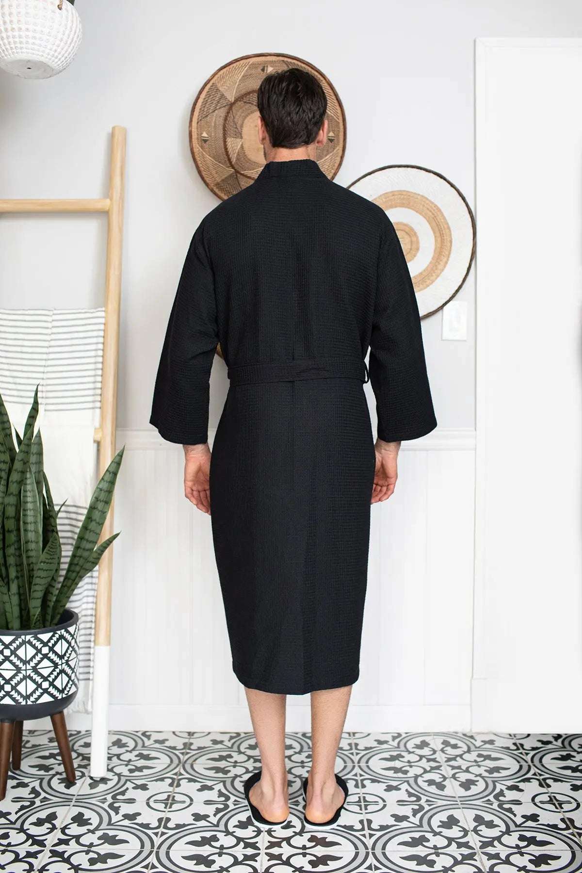Waffle Kimono Spa Bathrobe for Men - Absorbent, Lightweight